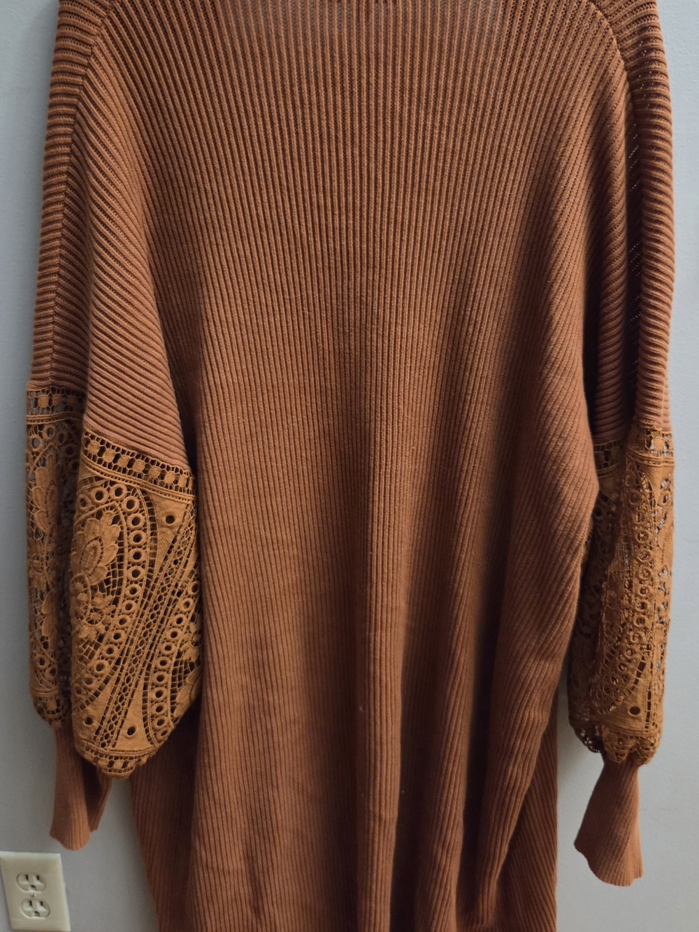 NorthStyle Size 2X Open-Front Long Cardigan Sweater Lace Sleeves Rust Orange - Picture 5 of 6